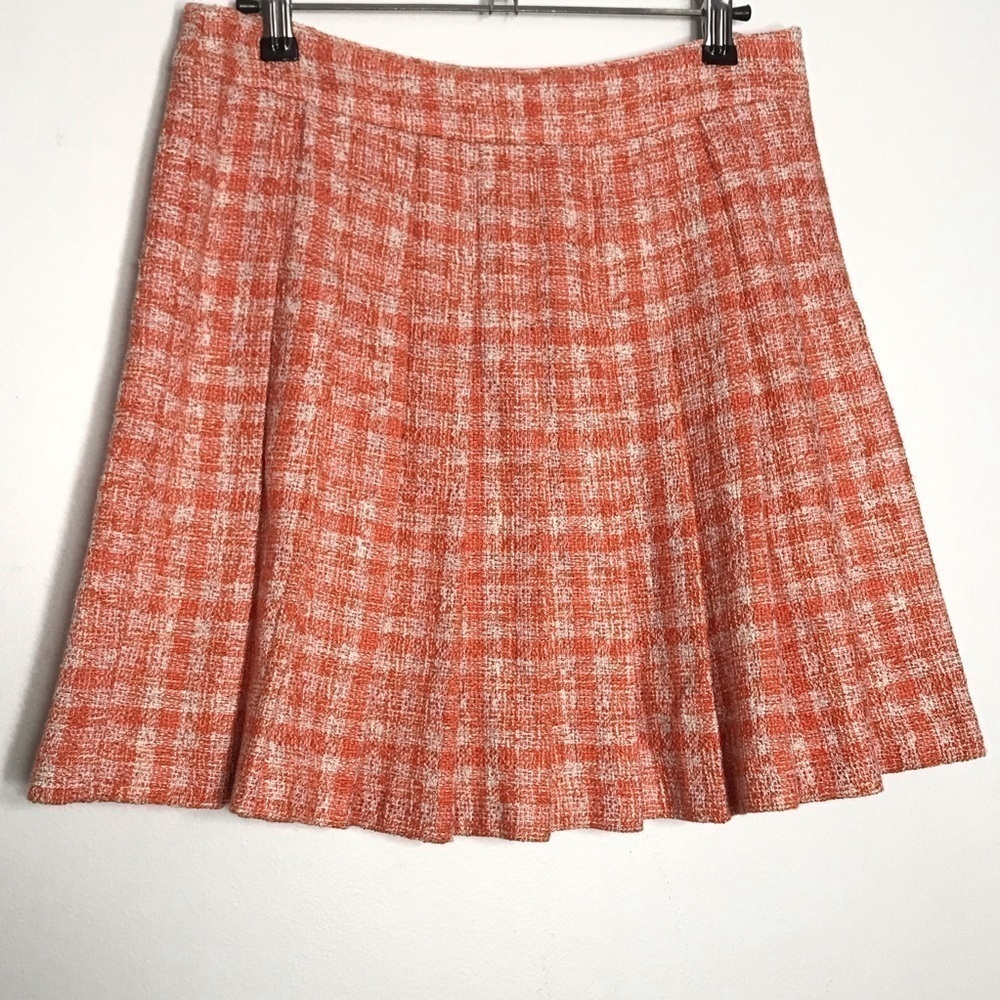 Zara Tweed Orange Cream Pleated Academia School Y2K Mini Skirt Size Small - Picture 6 of 9